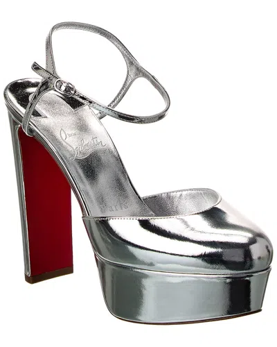 Christian Louboutin Loo 130 Leather Platform Pump In Silver