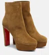 Christian Louboutin Loo Booty 130 Suede Platform Ankle Boots In Brown