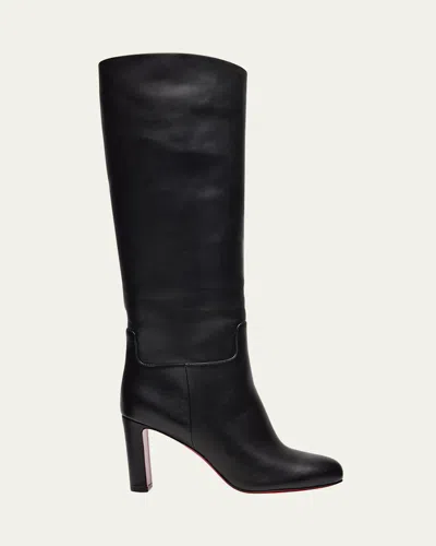 Christian Louboutin Loo Botta Leather Red Sole Knee Boots In Black