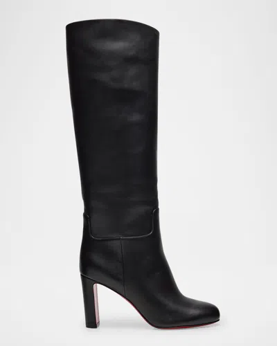 Christian Louboutin Loo Botta Leather Red Sole Knee Boots In Black