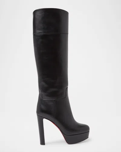 Christian Louboutin Loo Leather Red Sole Knee Boots In Black