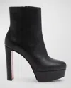 Christian Louboutin Loo Leather Red Sole Platform Booties In Black