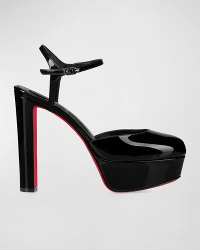 Christian Louboutin Loo Patent Red Sole Platform Pumps In Black