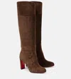 Christian Louboutin Loo Botta Suede Knee-high Boots 85 In Brown