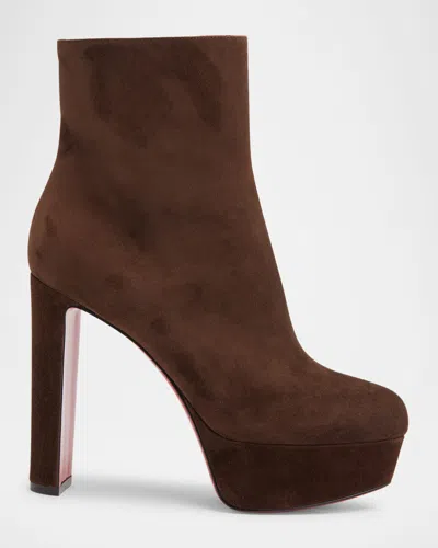 Christian Louboutin Loo Suede Red Sole Ankle Booties In Cosme