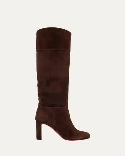 Christian Louboutin Loo Suede Red Sole Knee Boots In Cosme
