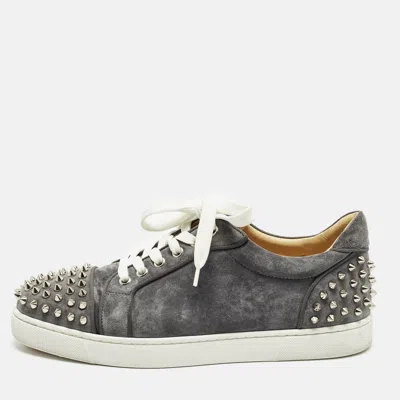 Pre-owned Christian Louboutin Lou Spike Orlato Size 41 Grey Suede Low Top Sneakers In Gray