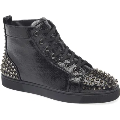 Christian Louboutin Lou Spikes 2 Flat Snakeskin Embossed High Top Sneaker In Black/black Gunmetal