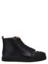 Christian Louboutin Lou Spikes Orlato Studded Leather And Mesh High-top Sneakers In Black