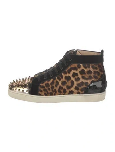 Pre-owned Christian Louboutin Lou Spikes Orlato Flat Sneakers In Brown