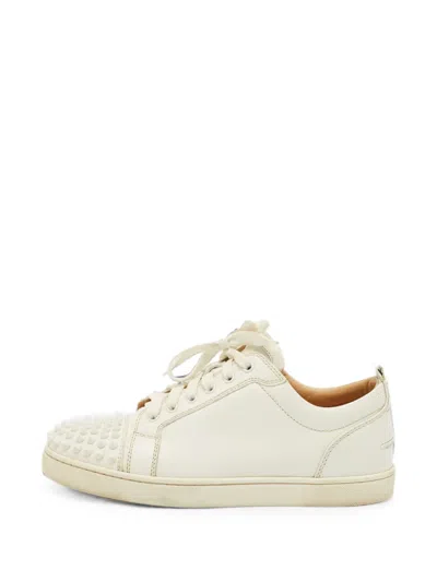 Pre-owned Christian Louboutin Lou Spikes Sneakers In White