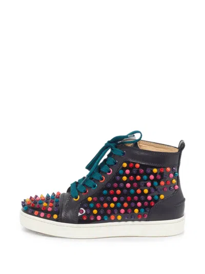 Pre-owned Christian Louboutin Lou Spikes Studded Sneakers In Black