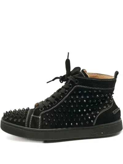 Pre-owned Christian Louboutin Lou Spikesdetail Suede Sneakers In Black