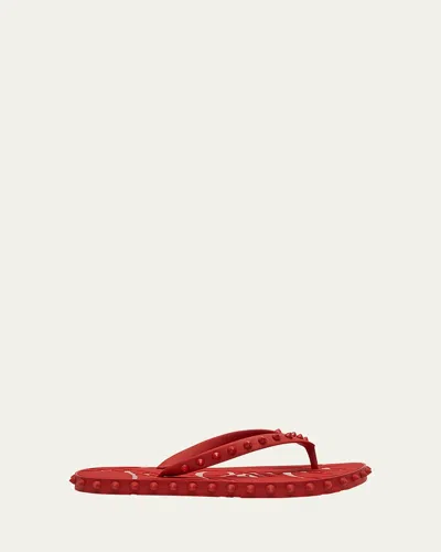 CHRISTIAN LOUBOUTIN LOUBI DONNA SPIKE RED SOLE FLIP FLOPS