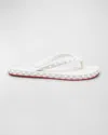 Christian Louboutin Loubi Donna Spike Red Sole Flip Flops In Bianco