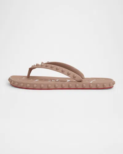 Christian Louboutin Loubi Donna Spike Red Sole Flip Flops In Pink