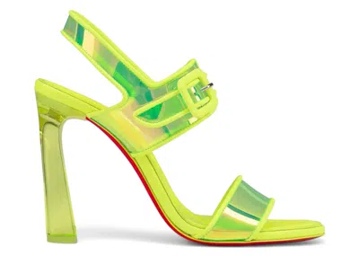 Pre-owned Christian Louboutin Loubi Duniss 100 Pvc And Leather Heeled Sandals (women's) Sneakers In Fluo Yellow