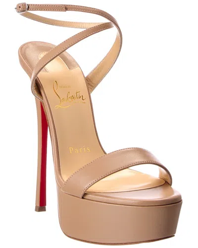 Christian Louboutin Loubi Queen Alta 150 Leather Platform Sandal In Neutral
