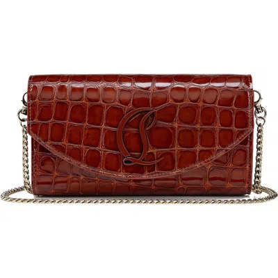 Christian Louboutin Loubi54 Alligator Embossed Leather Wallet On A Chain In 7023 Acajou/ Acajou