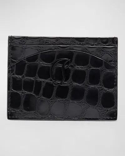 Christian Louboutin Loubi54 Card Holder In Alligator Embossed Leather In Black