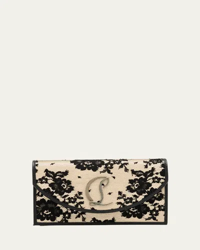 Christian Louboutin Loubi54 Clutch Bag In Leather & Lace In Black