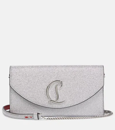 Christian Louboutin Loubi54 Calf Glitter Clutch In Sv71 Silver/silver