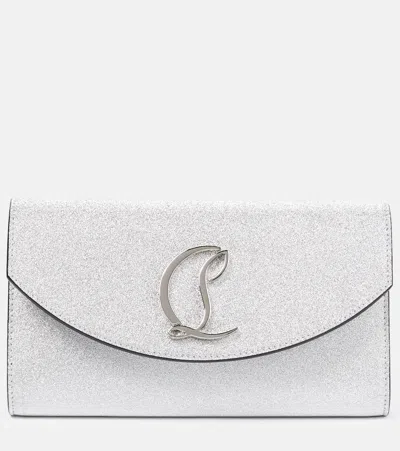 Christian Louboutin Loubi54 Glitter Leather Clutch In Silver/silver
