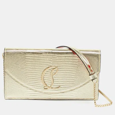 Pre-owned Christian Louboutin Loubi54 Gold Lizard Embossed Leather Clutch Bag