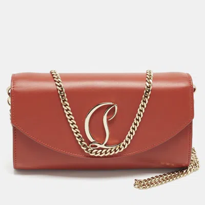 Pre-owned Christian Louboutin Loubi54 Red Leather Wallet On Chain