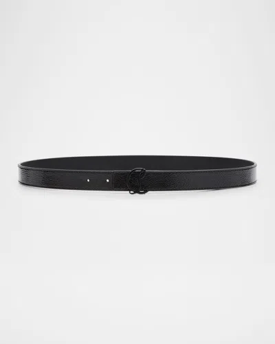 Christian Louboutin Loubi54 Reversible Belt In Patent And Smooth Leather In Black