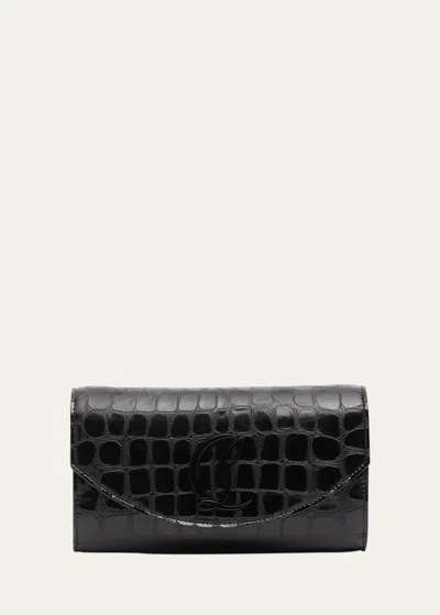 Christian Louboutin Loubi54 Wallet On Chain In Alligator Embossed Leather In Black