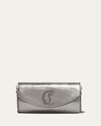 Christian Louboutin Loubi54 Wallet On Chain In Croc-embossed Leather In Anthracite