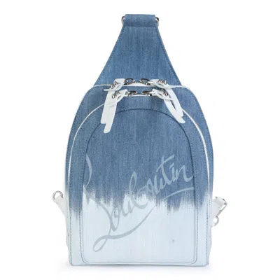 Christian Louboutin Loubifunk Denim Cross-body Bag In Blue/white