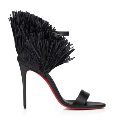 Christian Louboutin Loubigirl Raffia 100mm Leather Sandals In Blacklinblack