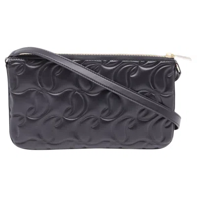 Pre-owned Christian Louboutin Loubila Embossed Shoulder Bag In Black Nappa Leather
