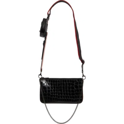 Christian Louboutin Loubila Hybrid Croc Embossed Leather Pouch Crossbody Bag In Cm53 Black/black