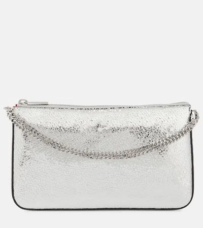Christian Louboutin Loubila Metallic Leather Pouch Clutch Bag In Silver