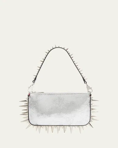 Christian Louboutin Loubila Mini Spike Metallic Shoulder Bag In Silver