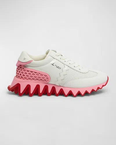 Christian Louboutin Loubishark Donna Leather Red Sole Sneakers In White/calipso