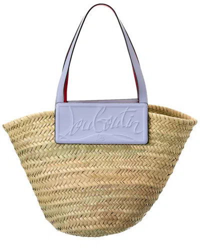 Christian Louboutin Loubishore Straw & Leather Tote In Purple