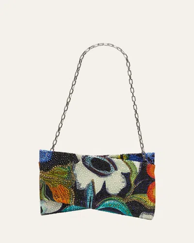 Christian Louboutin Loubitwist Small Clutch Bag In Flower Strass Satin In Multi