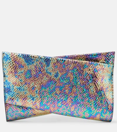 Christian Louboutin Loubitwist Snake-effect Leather Clutch In Multicoloured