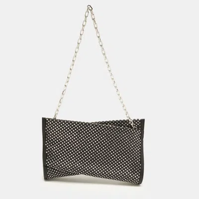 Pre-owned Christian Louboutin Loubitwist Strass Black Leather Clutch
