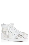 Christian Louboutin Louis Allover Spikes High Top Sneaker In White/ Silver