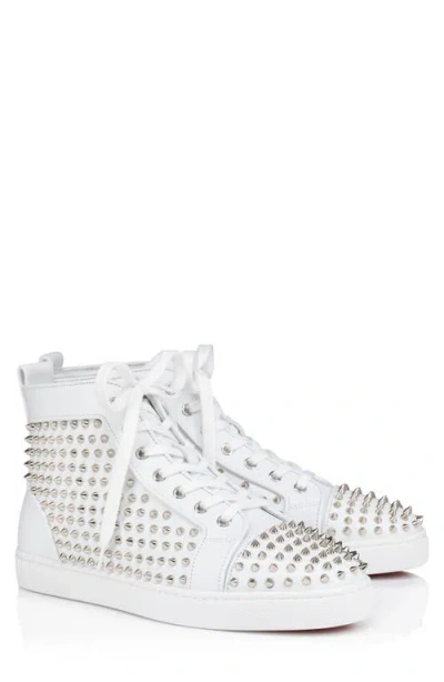 Christian Louboutin Louis Allover Spikes High Top Sneaker In White/silver