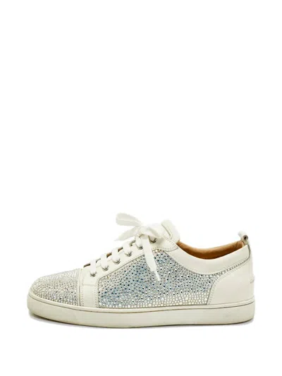Pre-owned Christian Louboutin Louis Crystal-embellished Sneakers In White