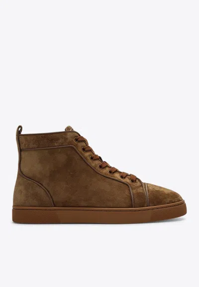 Christian Louboutin Louis High-top Suede Sneakers In Brown