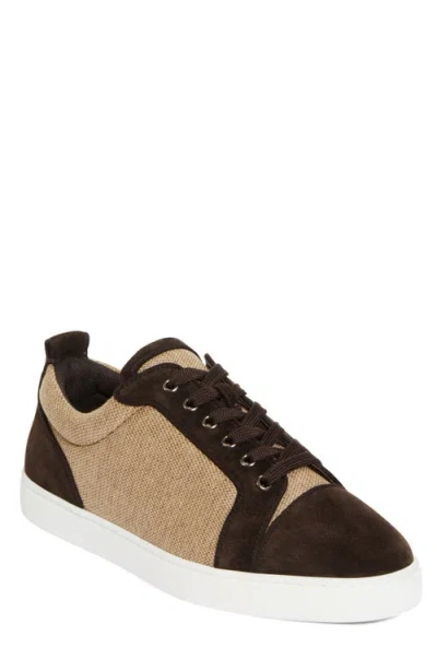 Christian Louboutin Louis Junior Grosgrain-trimmed Suede And Canvas Sneakers In Brown