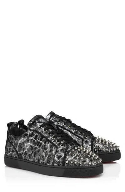 Christian Louboutin Louis Junior Spikes Calfskin Sneakers In Black-silver/silver