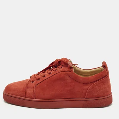 Pre-owned Christian Louboutin Louis Junior Size 41.5 Red Suede Lace Up Sneakers